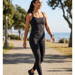 Lululemon black criss cross tank top with built in sport bra size 10